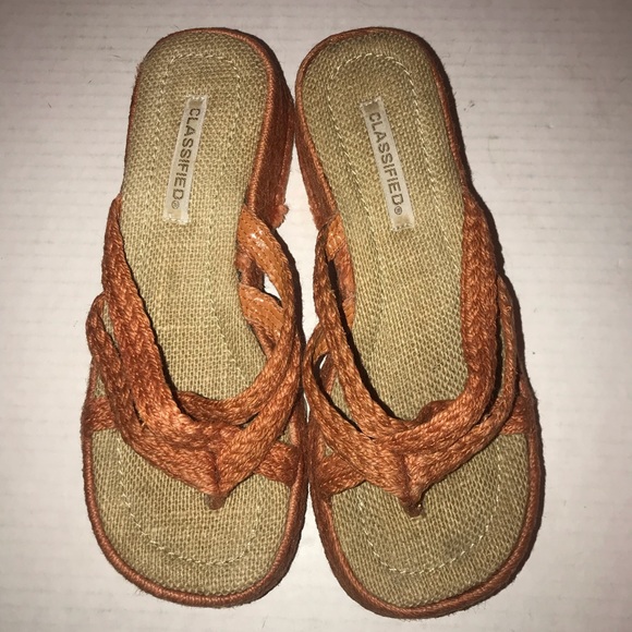Vtg 90s Y2K Classified Orange Raffia Jute Hemp Platform Sandals - Picture 8 of 10